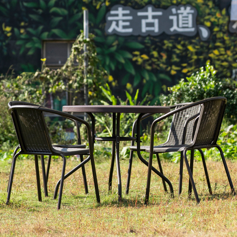 Plastic imitation rattan wicker balcony backrest table and chairs outdoor chairs patio open-air balcony layout small coffee table coffee table