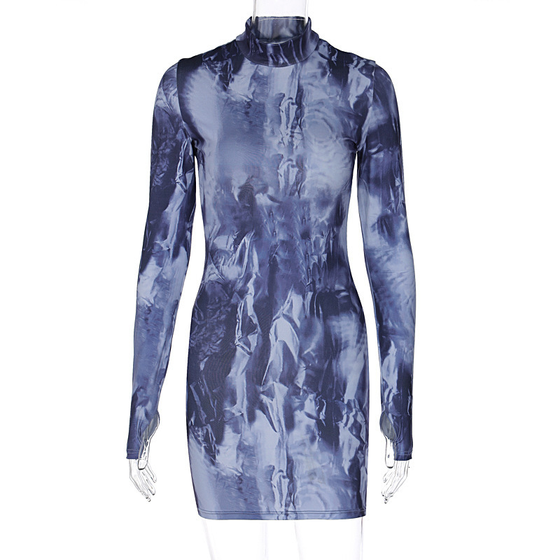 Women's New Summer New Product Fashionable Printed Slimming Round Neck Long Sleeve Hip Wrapped Dress For Women