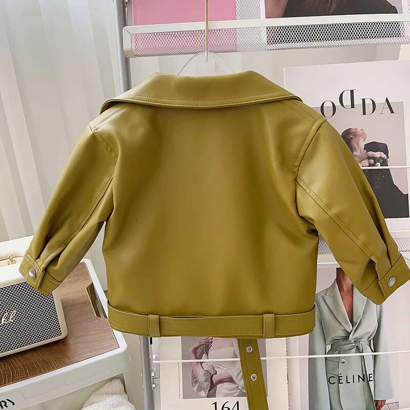 Ddmyshoesvip Autumn New Leather Jackets For Years Children Classics Fly Coats Kids Clothing Baby Girls Fashion Pu Outerwear