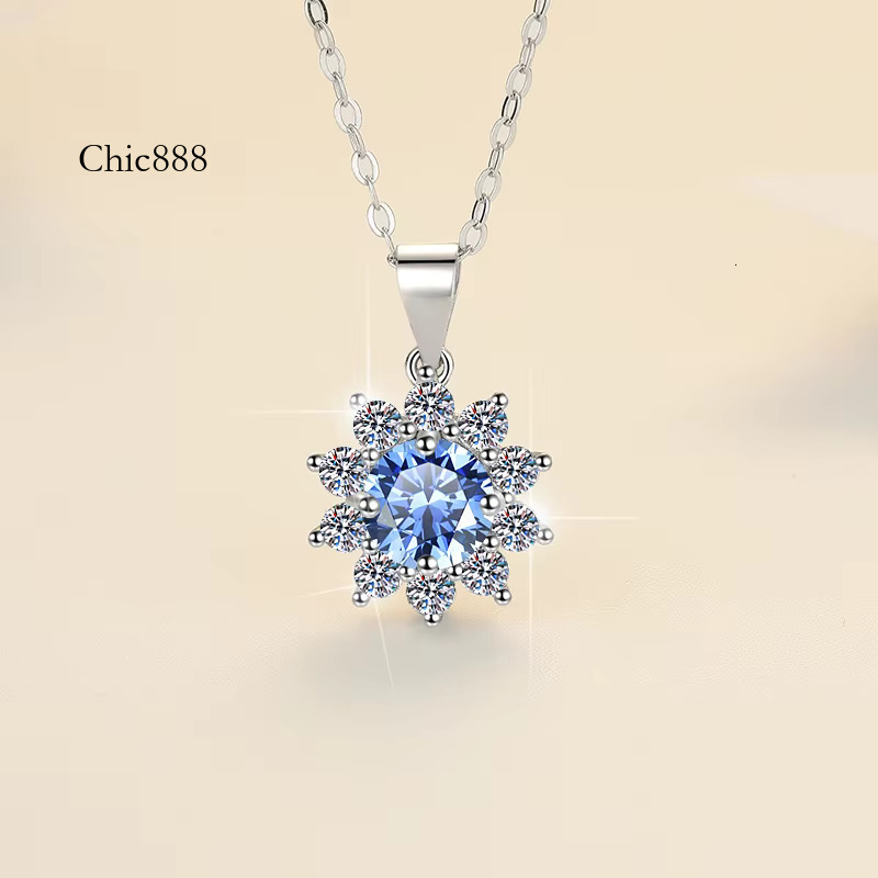 Fine 1CT Round Cut Blue Dia S Sterg Sier VVs1 Klein Moissanite Jewelry Suower Pendant Necklace of Women
