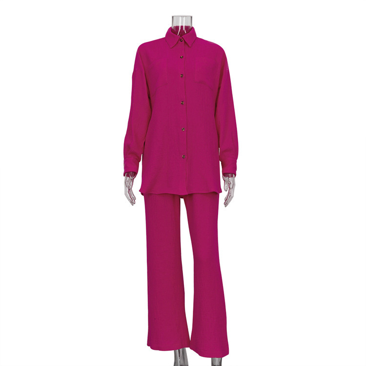 New2 New Autumn Fashion Casual Women's Long Sleeve Shirt High Waist Wide Leg Pants Small Two Piece Set