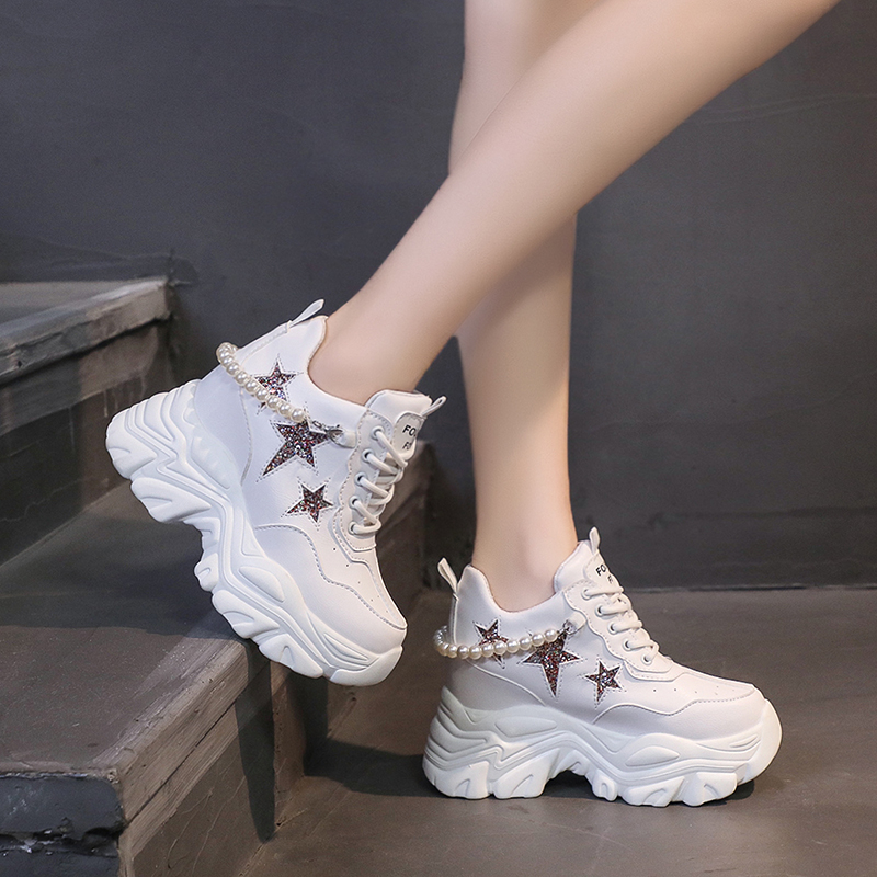 High Platform Shoes Woman 2025 Spring and Autumn Chunky Sneakers Increased 10cm Ladies Leather Shoes Trainers Zapatillas Deportivas Mujer