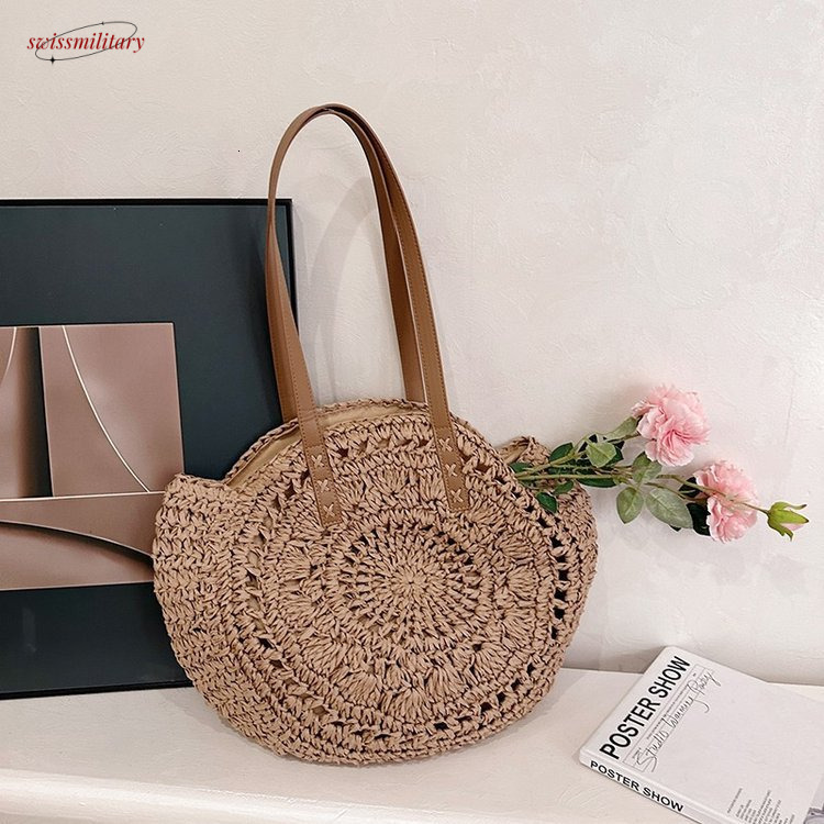 2025 Summer New Fabric Tote Fashion Trend Travel Seaside Play Grass Woven Shoulder Bag #swissmilitary
