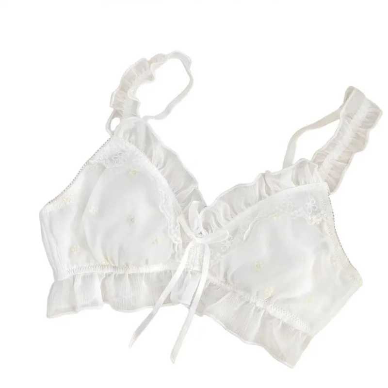 Japanese Sweet White Lace Underwear Womens Thin Wireless Bra GirlbraXJ250301
