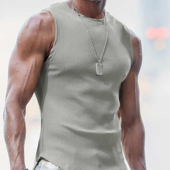 Mens Muscle Tank Tops Sleeveless Shirt Hight Elasticity Thread for Men Workout Casual Gym Top Tee 250225