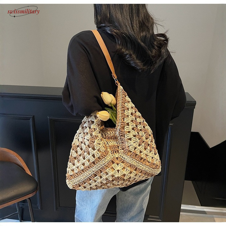 2025 Large Capacity for Women Summer Seaside Vacation Straw Woven Versatile Commuter Single Shoulder Tote Bag #swissmilitary