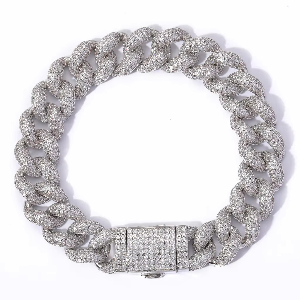 BES 12MM Necklace Hip Hop Miami Cuban Chain 925 Sterling Silver VVS Diamond Moissanite Cuban Link Chain Hip Hope Jewelry