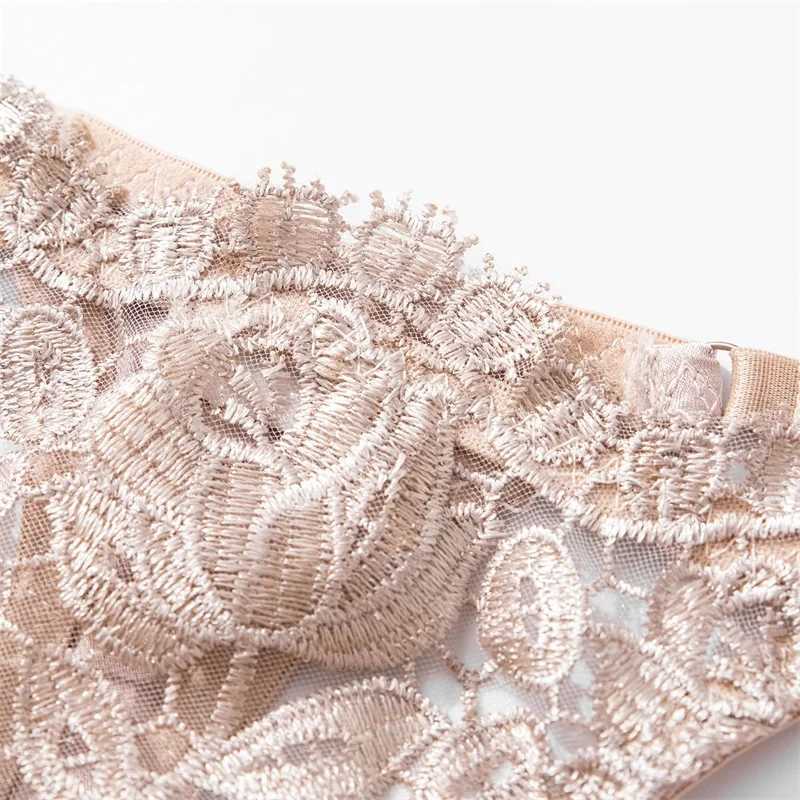 Aduloty Women Sexy Underwear Exquisite Embroidery Lace Satin Splice Thin Bra Seduction Erotic Lingerie Lace Up Three Piece SetXJ250301