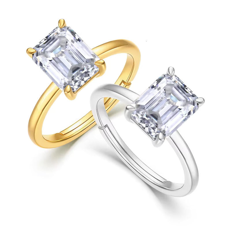 Wholesale Jewelry S925 Silver Moissanite Diamond Ring 2CT Emerald Cut Gold Plated Moissanite Engagement Ring