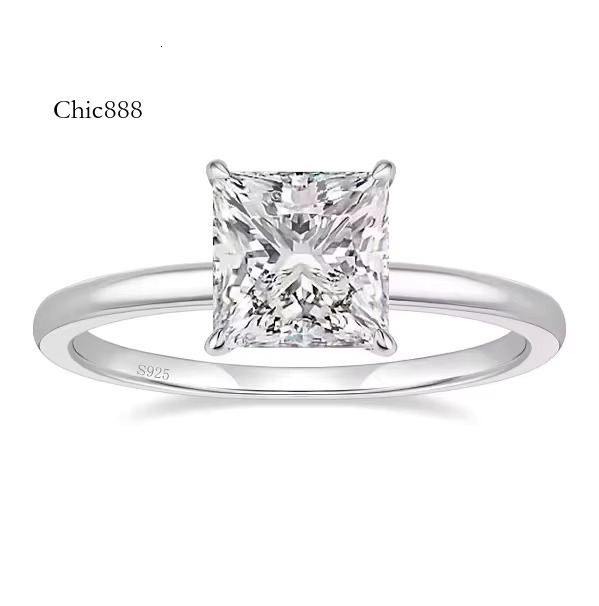 S Sterg Sier Princess square Dia with D-color VVS Moissanite Fashionable Light Wedding Ring