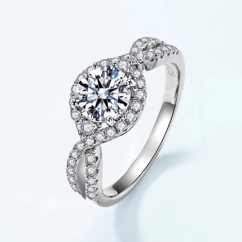 Classic Round Cut Vvs1 Moissanite Dia S Sterg Sier Ring Engagement Women Jewelry Wedding Party Anniversary Gift