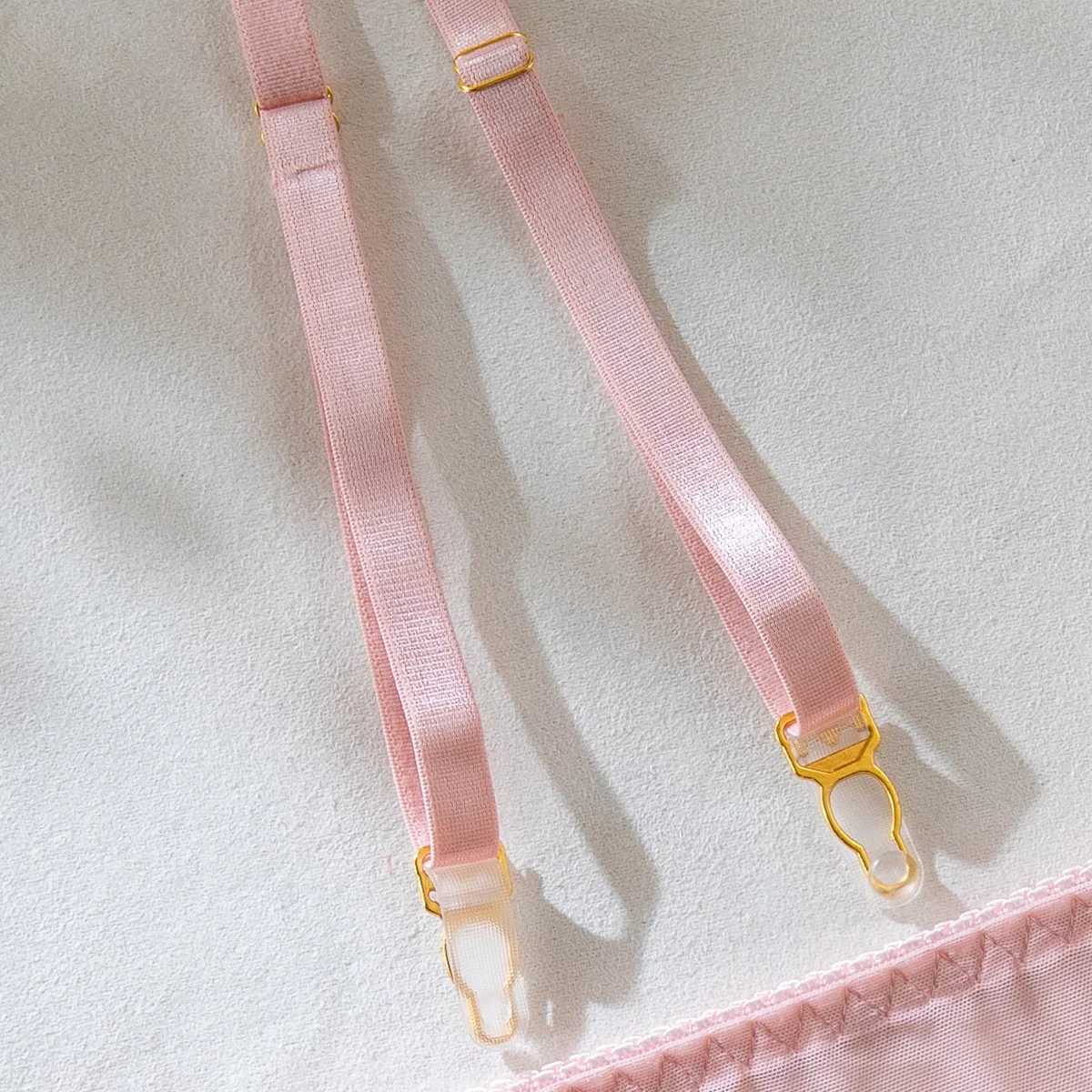 Pink Sweet Flower Embroidered Underwear Set for Womens Pure Desire Exotic Clothing Set for Womens Sexy Mesh Perspective Fishbone UnderwearXJ250301