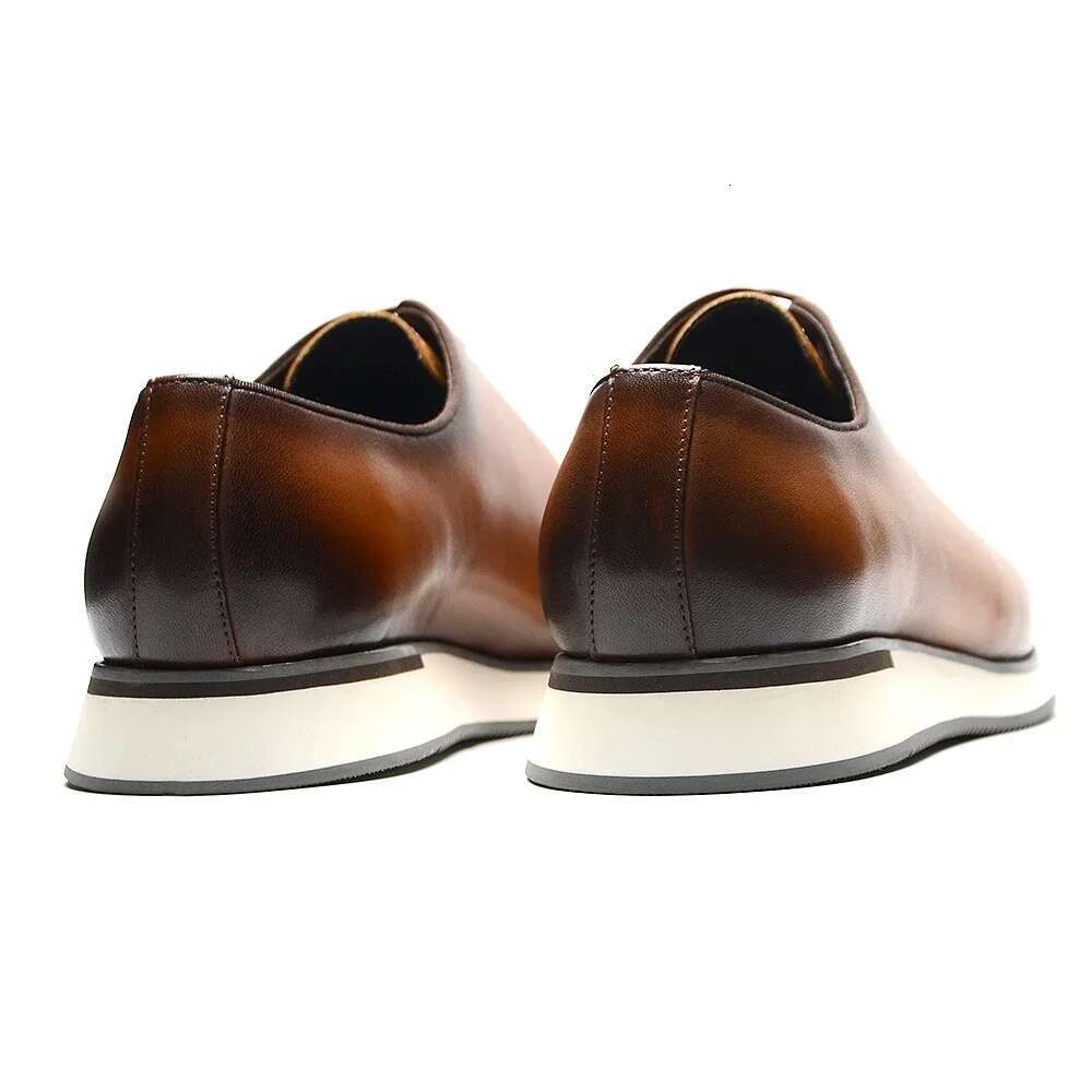 Handmade Genuine Cowhide Leather Casual Oxfords Mens Dress Shoes Whole-Cut Plain Toe Lace-Up Soft Flat Sneakers For Men