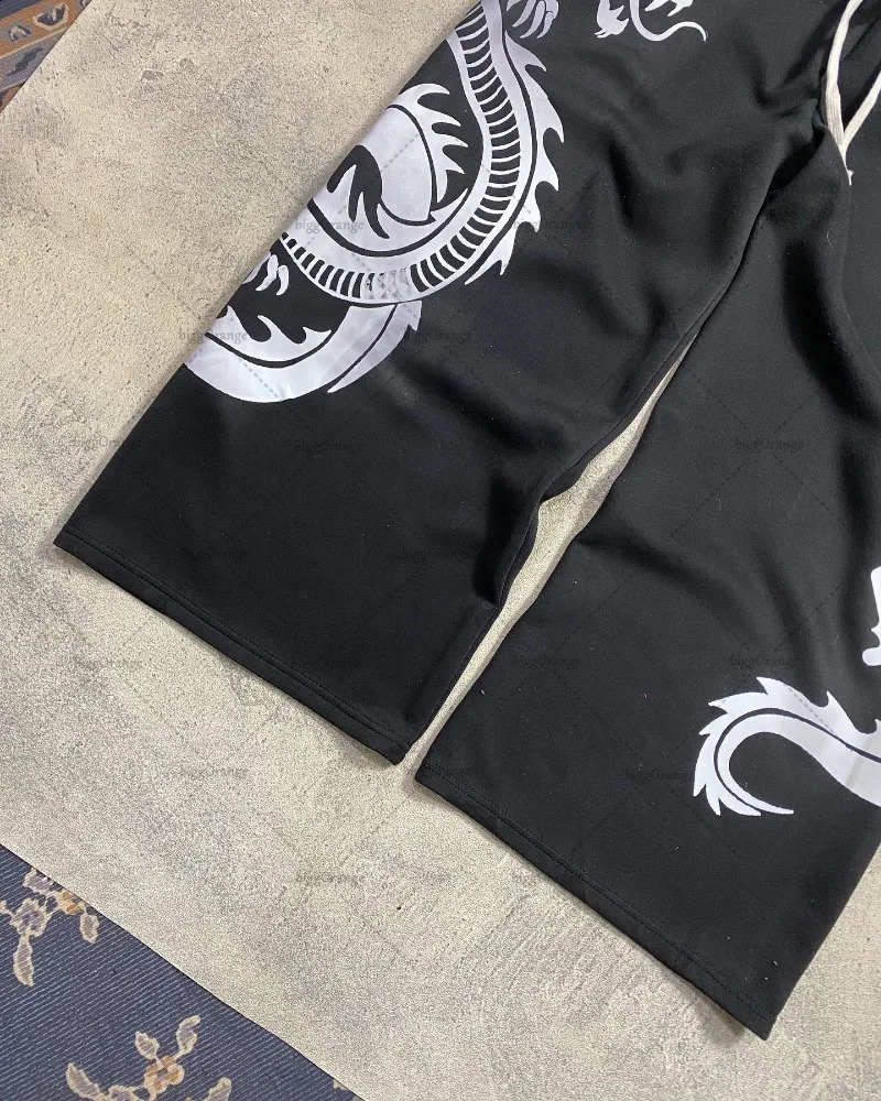 Chinese Style Dragon Print Fashion Loose Wide Leg Pants Men Retro Harajuku Y2K Casual Versatile Oversized Sweatpants Women 250225