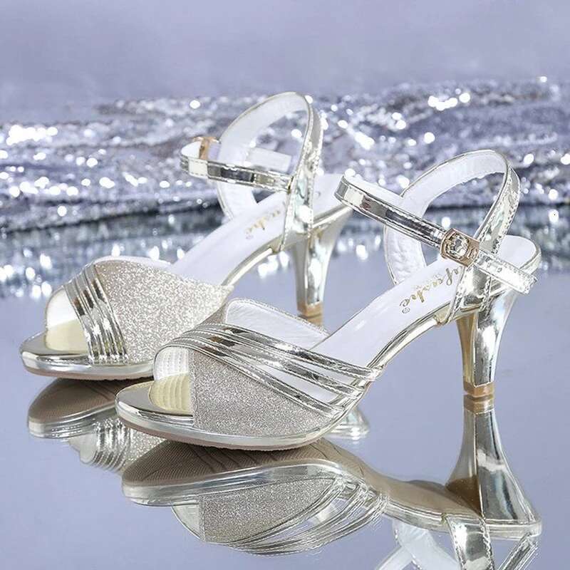 High Peep Toe Heeled Women Sandals Fashion Ladies Summer Shoes Heels 6cm Gold Sier