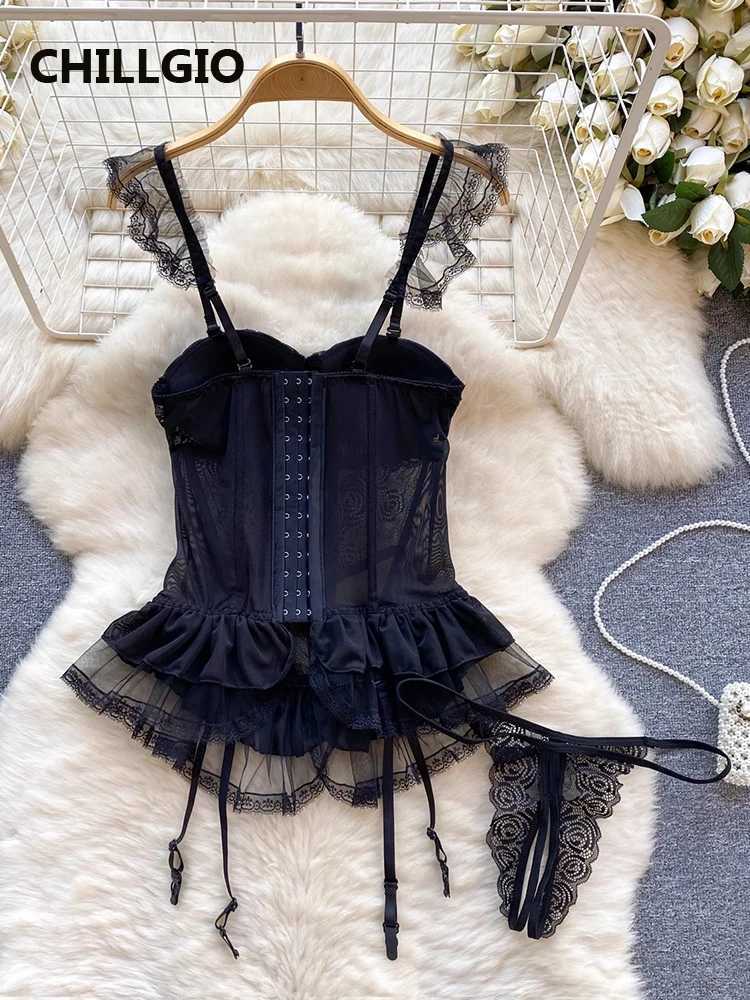 CHILLGIO Women Lace Push Up Bra Briefs Suits Two Pieces Bras Underpants Set Sexy Tight Fashion Sexy Bodycon Mesh Lingerie OutfitXJ250301