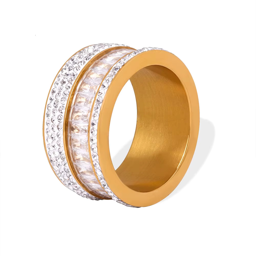 New Titanium Zircon Stainless Steel Gold Plated Ring Fashion Jewelry