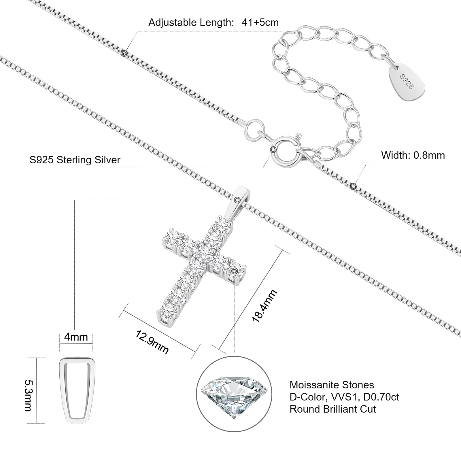 Mossanite Charm Catholicism Jewelry Gifts Women Men Gold Plated 925 Sterling Silver Chain VVS Moissanite Cross Pendant Necklace