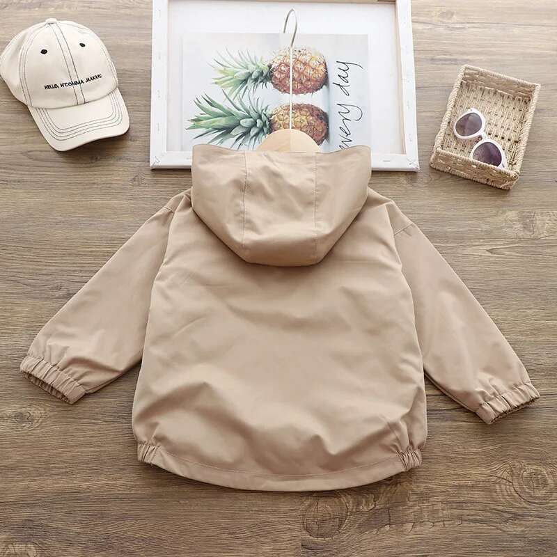 Ddmyshoesvip Spring Autumn Kid Jackets Zipper Hodded Solid Color Long Sleeve Children Windbreak Casual Exterior Students Boys Coats