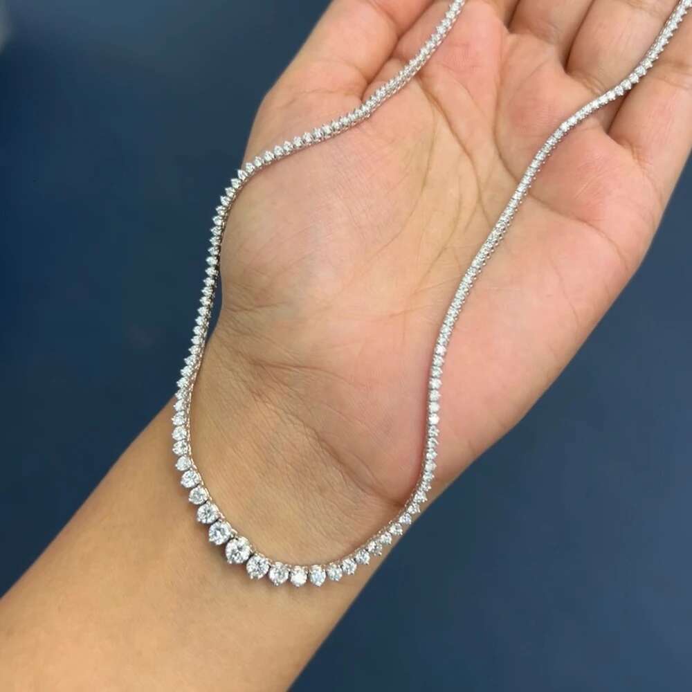 3-Claw Graduated Moissanite Tennis S Sterg Sier GRA Certified Lab Dia Wedding Riviera Necklace for Women