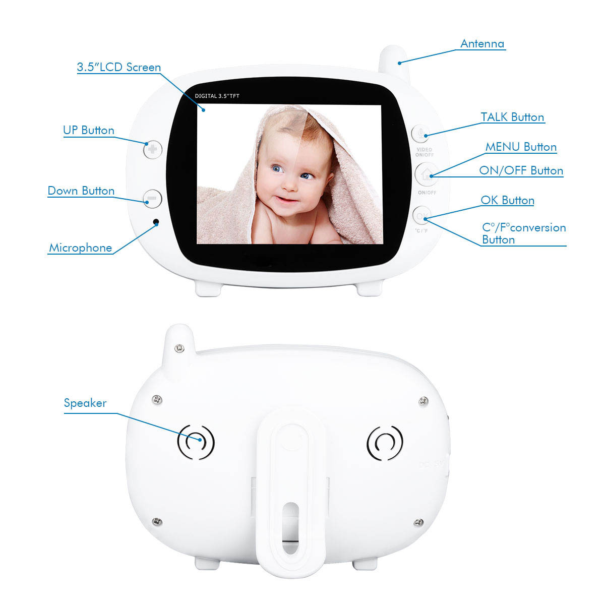 Portable 3 5 Inch Baby Monitor with High Definition Display Secure Real Time Monitoring for Babies Wireless with Night Vision