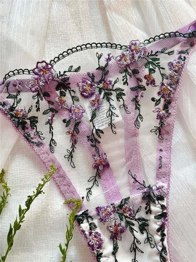 Sexy Bra Sets for Women Floral Transparent Lingerie Lace Embroidery Fairy Seamless Underwear See Through Exotic Bra Brief SetXJ250301