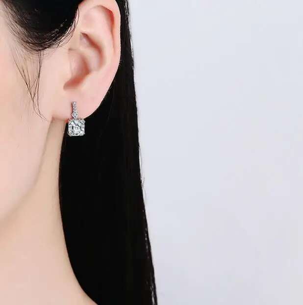 Color Square Zircon Earrings for Women Girl Simple Korean Fashion Sier Needle Ear Buckles Earring Trendy Jewelry