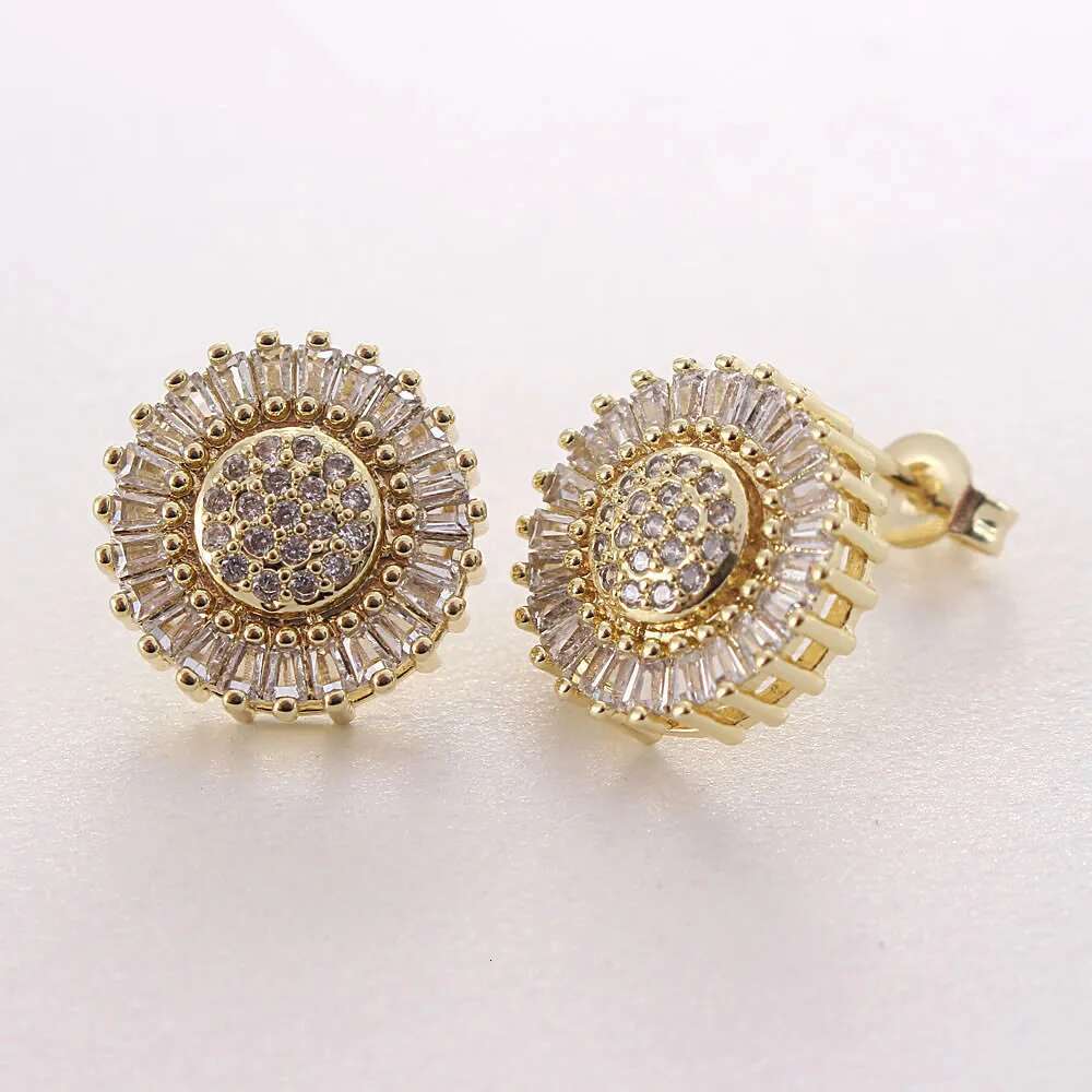 SUNSLL Pins Clear Cubic Zirconia Round Pizza Stud Earrings For Women Girls Gold Color Banquet Party Fashion Jewelry Gifts