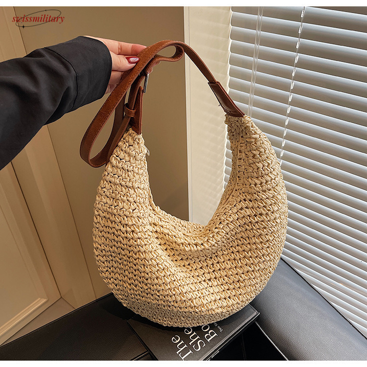 Summer Seaside Woven for Women 2025 New Large Capacity Versatile Single Shoulder Crossbody Fashion Commuter Tote Bag #swissmilitary