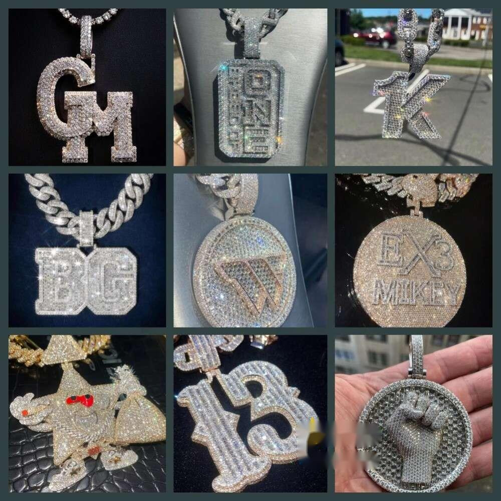 Necklaces Hip Hop Fine Jewelry Face Pendant VVS Moissanite Dia Necklace Custom 3D Iced Out PendantMoissanite Set With Dias
