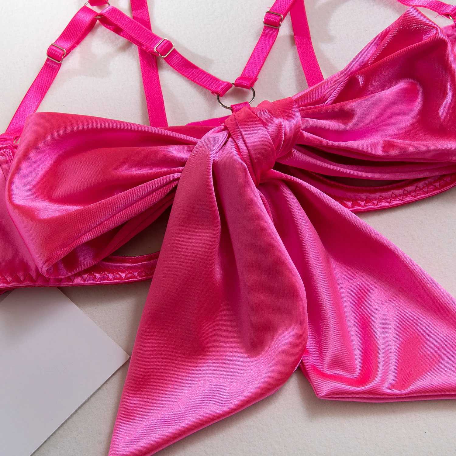 Sexy Solid Stain Lingerie Set Womens Hollow Out Bow Lace Up Exotic Apparel Suit Pure Desire Style Uniform Underwear Bra BriefXJ250301
