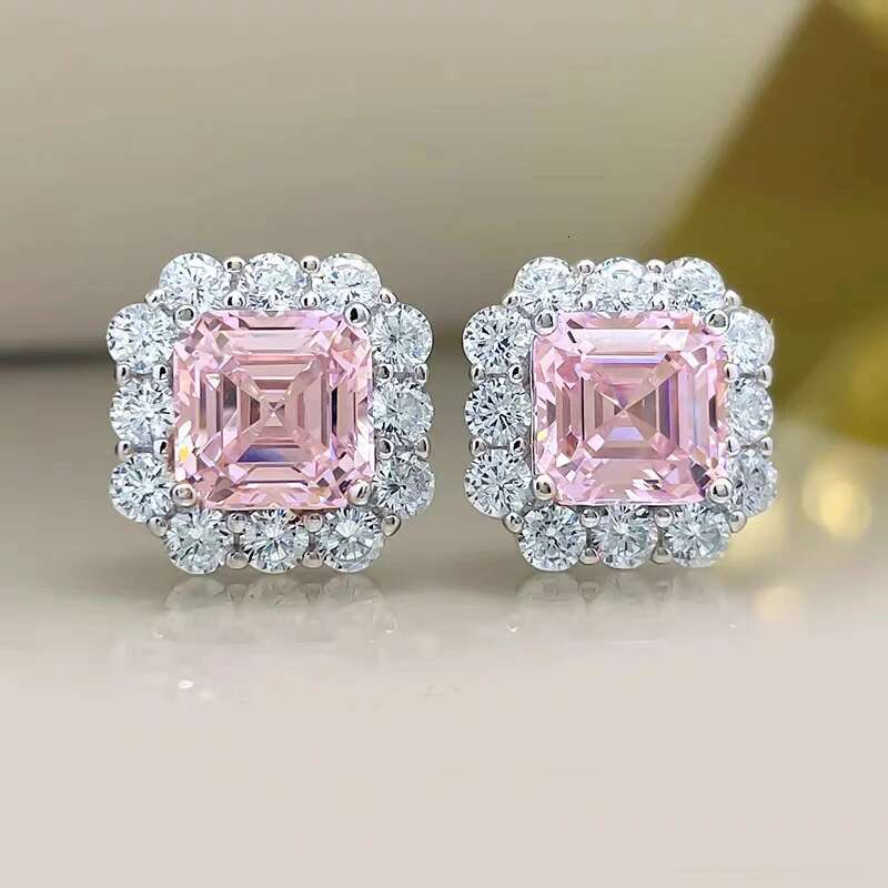 Sterg Yellow/Pink/Clear Zircon Stud Earrings For Women High Quality Bridal Wedding Sier Jewelry