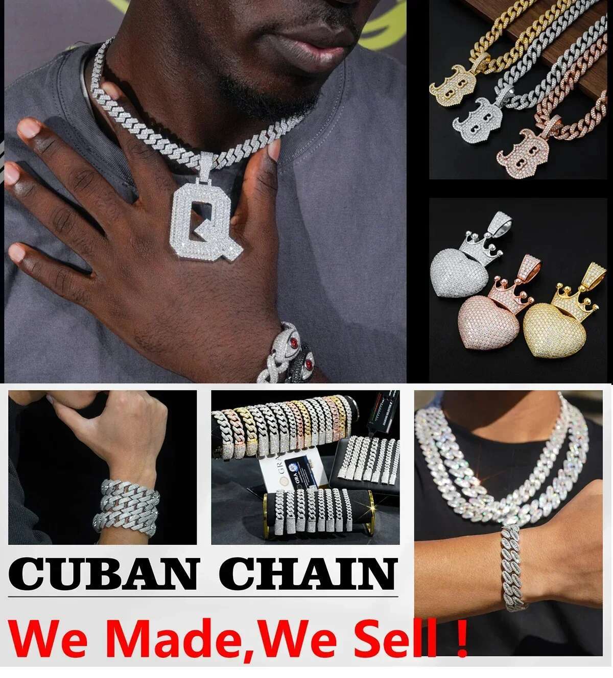 Hip hop Necklace Sterg Sier Moisssanite Dia Tennis Chain for Women & Men
