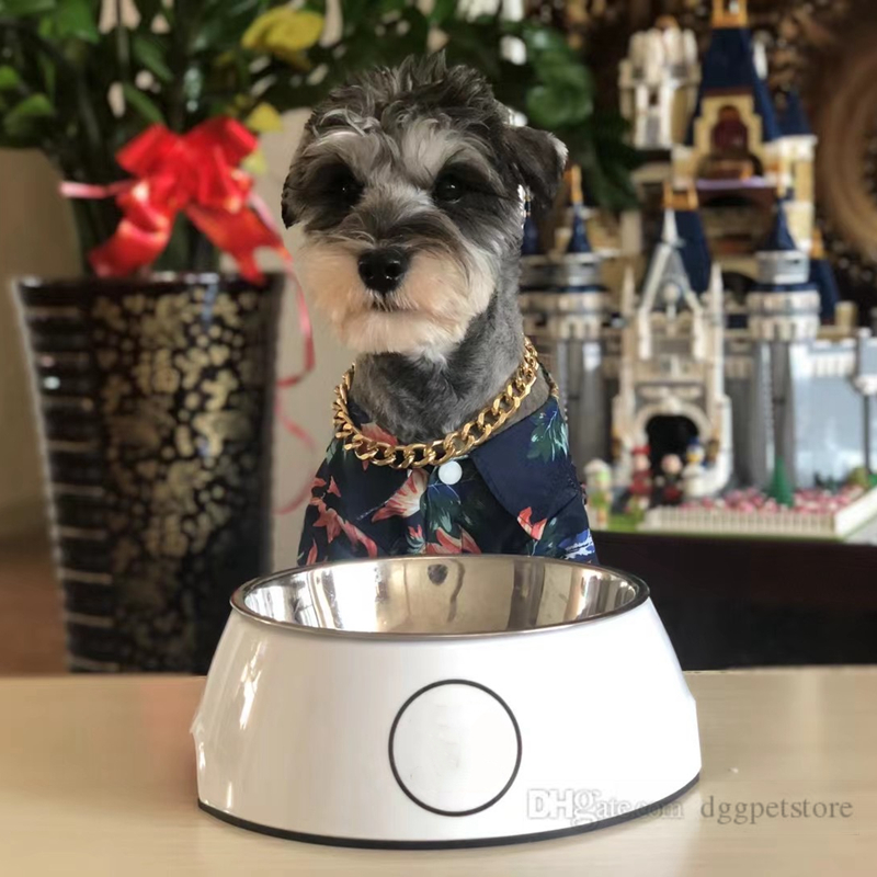 Designer Pets 2 in 1 Food Water - Non Slip Skid Proof Heavy Duty Pet Cats Dog Bowls for Feeding Drinking Small Medium Large Dogs Melamine White 28 OZ 