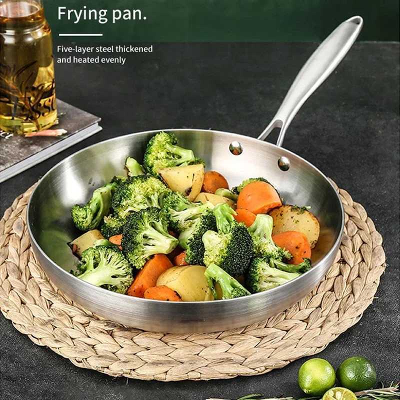 304 Stainless Steel Frying Pan NonStick Pan Fried Steak Pot Uncoated Kitchen Cookware For Gas Stove and Induction CookerC250301