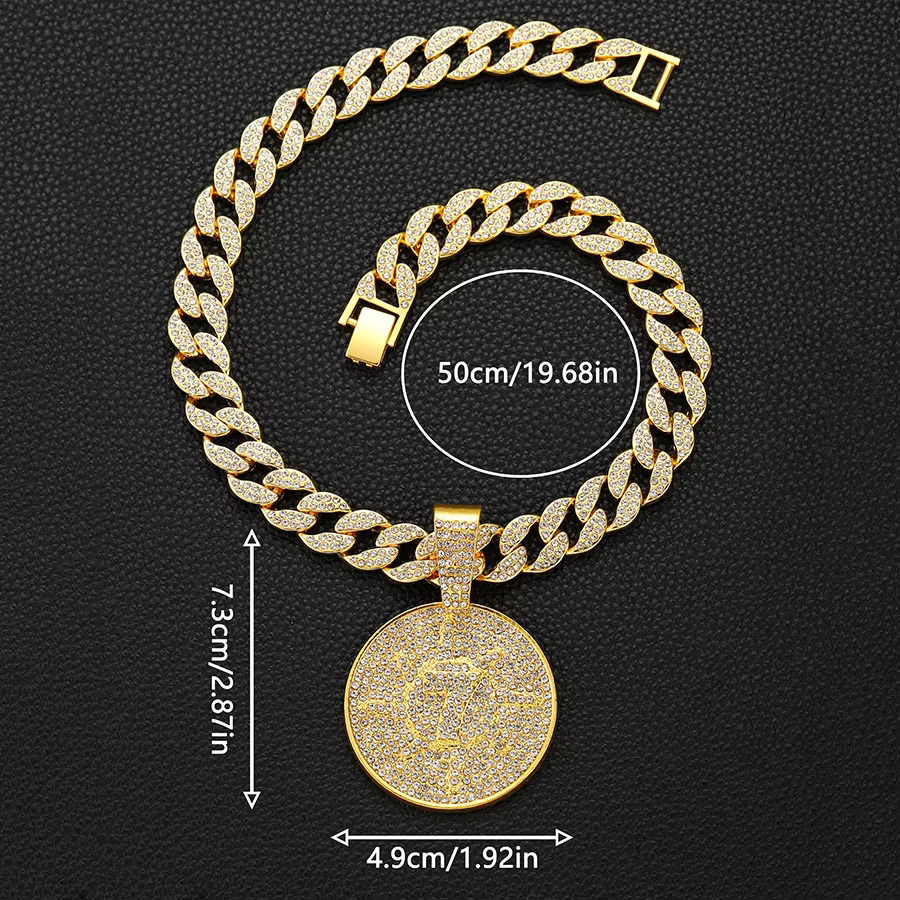 Large Men's Iced Pendant Cuban Chain 20mm Medal Necklace Hip Hop Jewelry