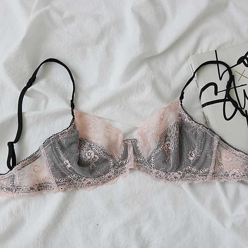 Womens lace ultra-thin bra panties set soft texture big breasts small rims lingerie women large size cotton-free underwearXJ250301