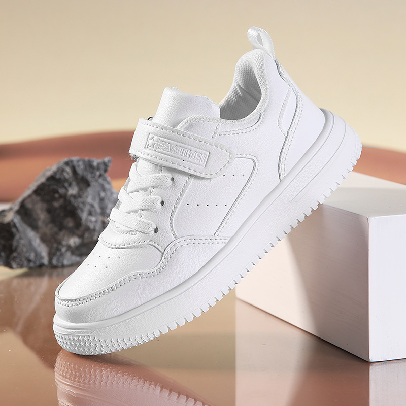 All White Leather Youth Shoes Fashion Kids Children Student Tennis Running Sneakers Kidsnest Sport Trainers For Boys Girls Big Sizes US5C-US6Y 000130
