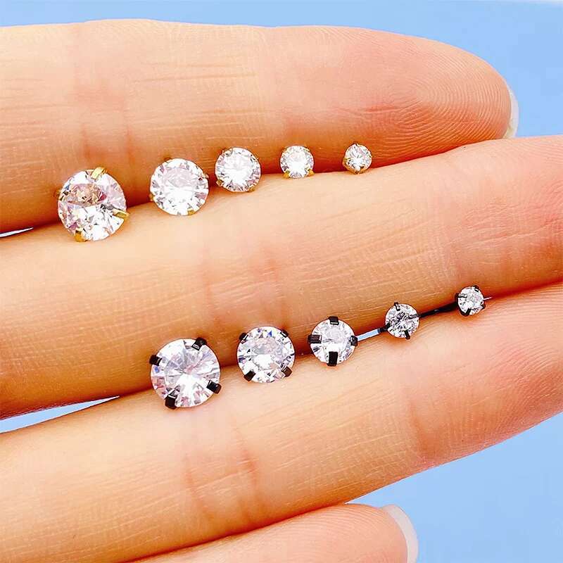 1Pair Stainless Steel Tragus Stud Earrings for Women Men Round Cubic Zirconia Flat Screw Back Ear Piercing 3-8MM Jewelry