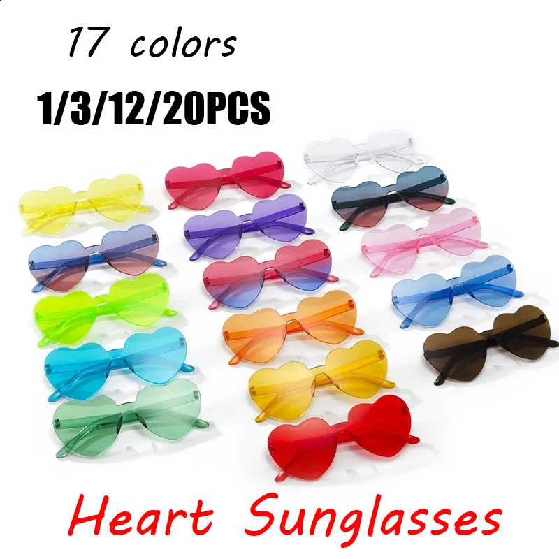 1/3/12/20PCS Heart Sunglasses Love Sunglasses Jelly Color Frameless Heart-shaped Glasses Color Glasses 250221