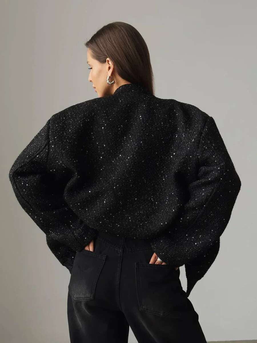 Loose Tweed Sequin Jacket Women Fashion Coat Trend Versatile Warm Chic Elegant Female Coats Stylish Woman Clothes
