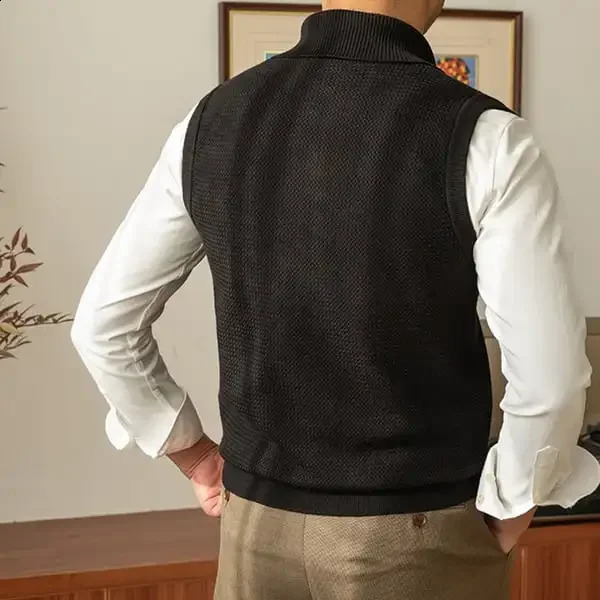 Green Fruit Collar Knitted Vest Korean V Neck Solid Men Sleeveless Pullover British Retro Warm Sweater 250225