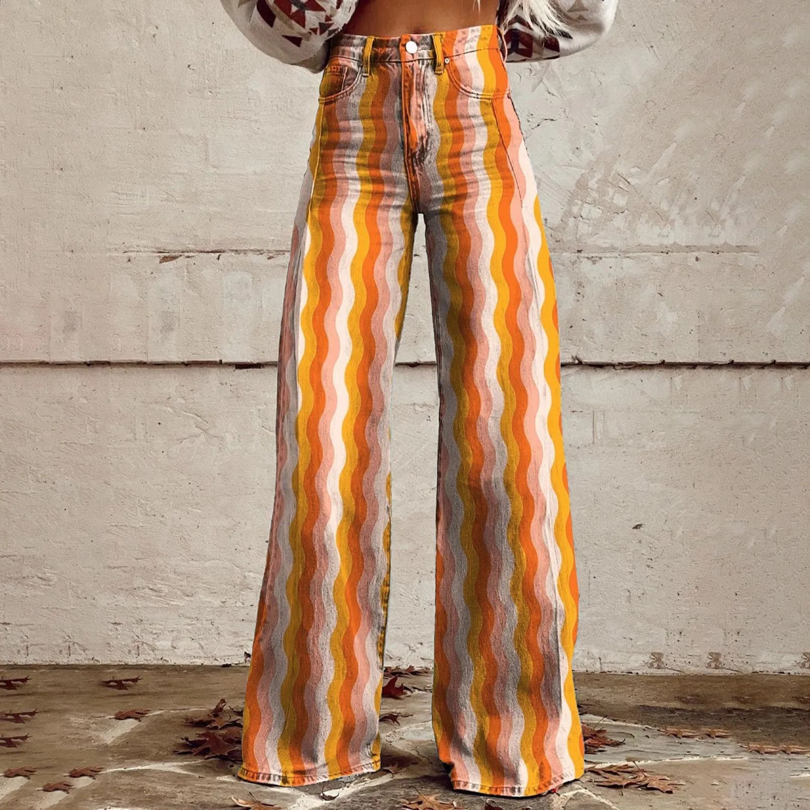 Vintage Fashion High Waisted Wide Leg Jeans Casual 90s Floral Printed Denim Pants Women Loose Fit Pockets Baggy Trousers 250228