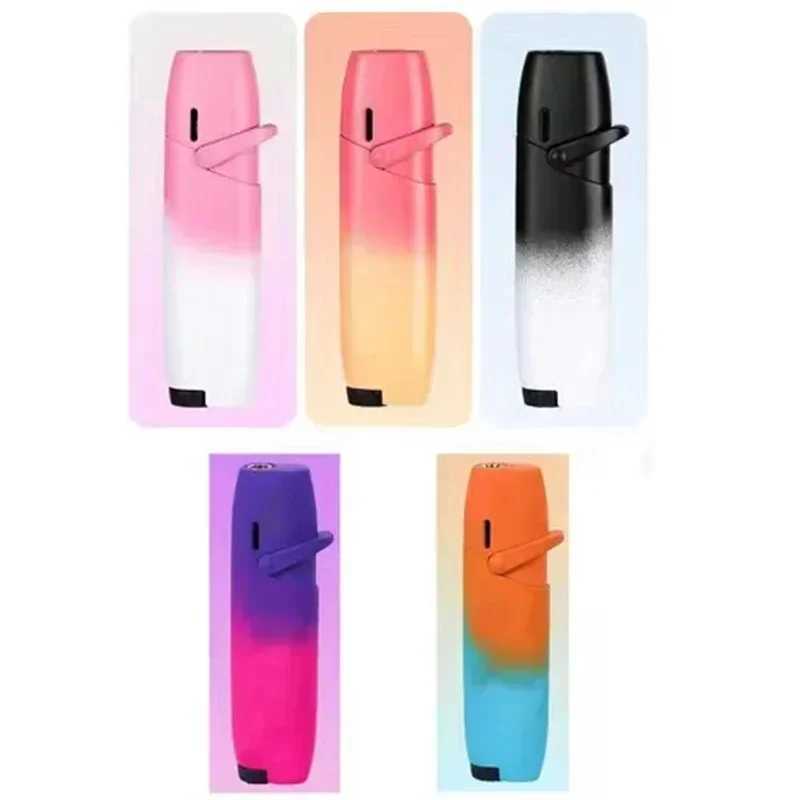 Metal Gradient Inflatable Rocker Lighter Windproof Pink Flame Butane Gas Outdoor Lighter High Beauty Gift for Men and WomenT250301