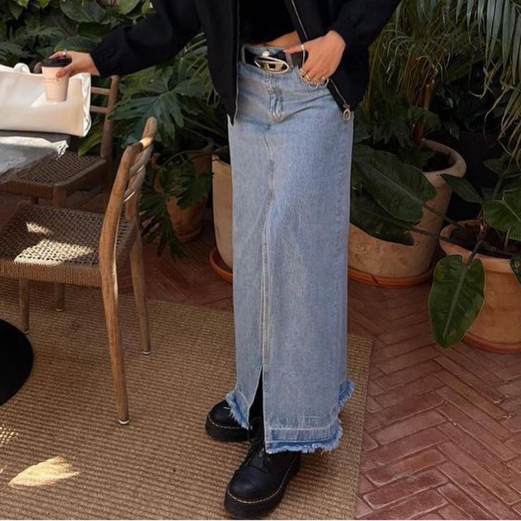 Women's New3 Autumn New Long Denim High Waist Slim Split Hip Wrap Skirt Halfskirt