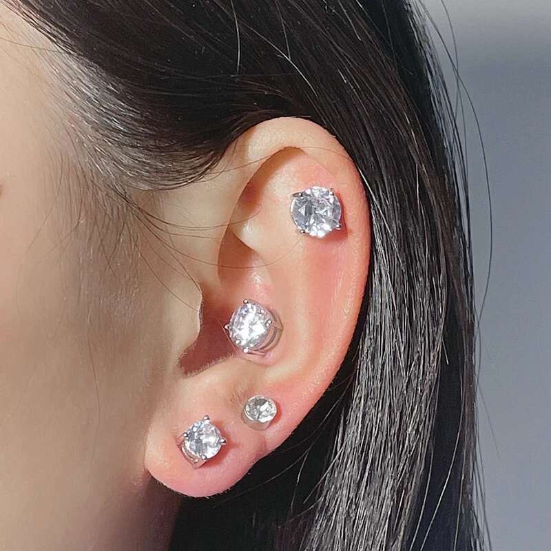 6/8/10mm Classic Sier Color Round White Zircon Stone Stud for Women Men Wedding Party Earrings Birthday Jewelry Gifts