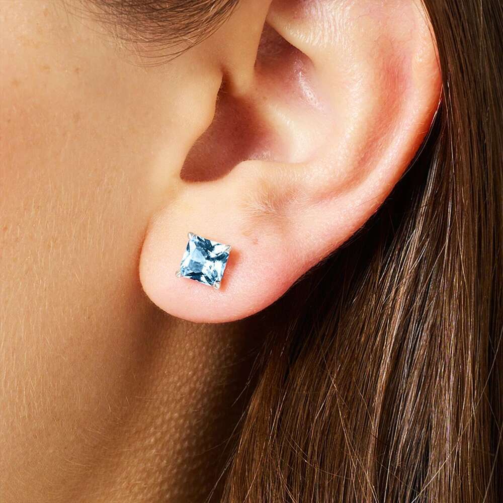 Studs Earrings Square Princess Cut Stone Europe Style Fine Jewerly For Women Trendy Gift In Sterg Sier