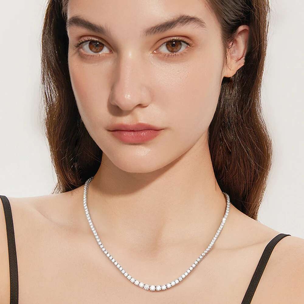 Real D Color Full Moissanite Tennis for Woman 3-5mm Gradient Dia Necklace Sterg Sier Party Wedding Jewelry