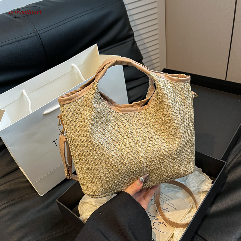 Leisure Summer Fashion 2025 Fashionable Western Style Travel Beach One Shoulder Straw Weaving Handbag #swissmilitary