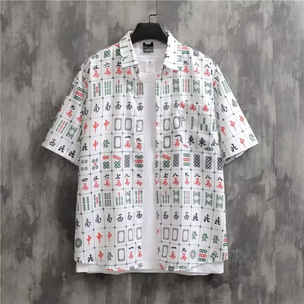 Men Street Fashion Summer Daily Shirt Hawaiian Cartoon Print Casual Loose Shirts Short Sleeve Beach Loose Tops 250224